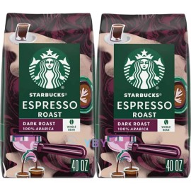 Starbucks 2 Packs Starbucks Espresso Dark Roast Whole Bean Coffee 40 oz Each Pack = 80 oz