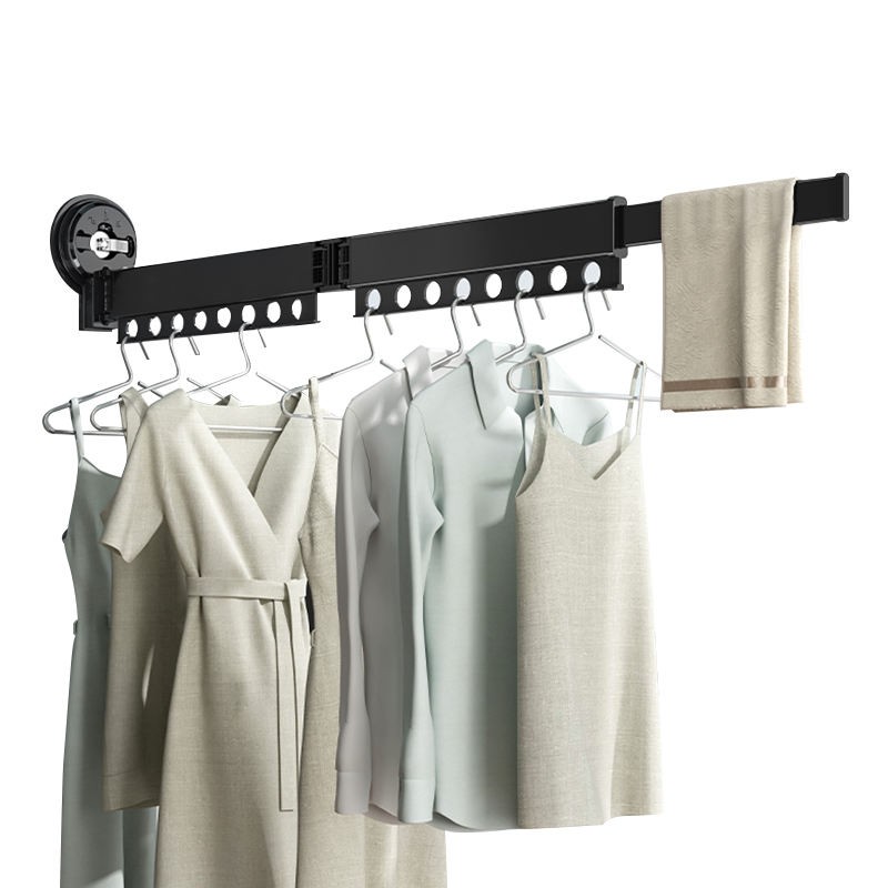 Foldable Retractable Laundry Drying Rack with Suction Cups, No-Drill Wall