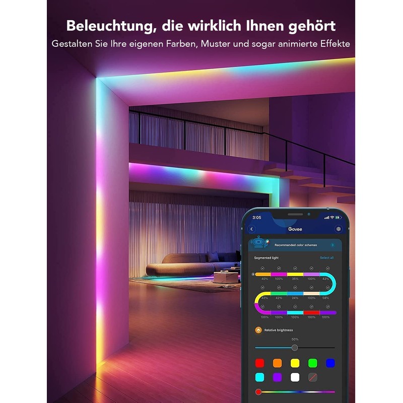Govee RGBIC LED Strip 5 m, Bluetooth LED Strip, Segment
