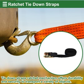 Partuto Ratchet Tie Down Straps 1 Pcs 1 Inch x 23 Feet 1,764lb Ratchet Strap Lashing Straps for Roof Rack Motorcycle Trucks Multicolor Black