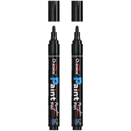 Overseas Black Paint Pens Paint Markers - Permanent Acrylic Markers 2 Pack, Water Based, Quick Dry, Waterproof Paint Marker Pen for Rock, Wood, Plastic, Metal, Canvas, Glass, Fabric, Mugs. Medium Tip