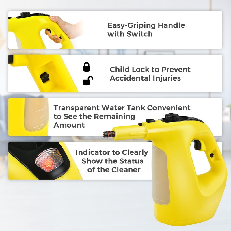 CHEFJOY Handheld Steam Cleaner, 1400W Pressurized Steamer with 17 Pieces