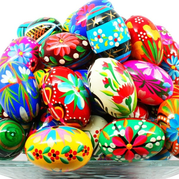 Importer AM Pysanky (Pisanki) Handpainted Polish Wooden Easter Eggs - Bakers Dozen (13 Eggs) Medium Size