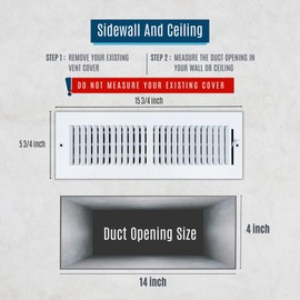[2 Pack] Fits 14x4 Duct Opening 2 Way Steel Air Supply Diffuser by Handua | Register Vent Cover Grill for Sidewall and Ceiling | White | Outer Dimensions: 15.75" X 5.75"
