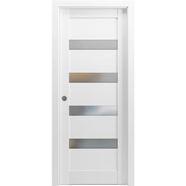 SARTODOORS Panel Lite Pocket Door | Quadro 4113 White Silk with Frosted Opaque Glass | Sample of Color