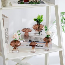 Glasseam Mushroom Plant Propagation Stations: Amber Glass Terrarium Jar Set of 10 Cute Planters for Indoor Plants Mini Propagate Station Unique Christmas Birthday Gifts for Women Home Office Decor