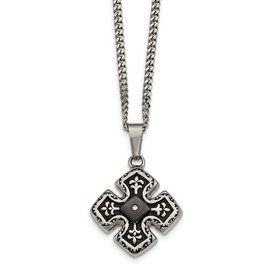 Stainless Steel Polished Black IP CZ Celtic Cross Necklace; 20 inch