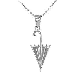 Sideways Crosses Fine 925 Sterling Silver Umbrella Pendant Necklace, 18"