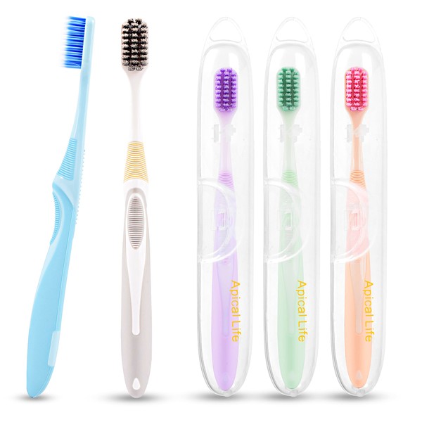 Apical Life Ultra Soft Toothbrushes for Adult, Travel Toothbrush with Individual Travel Case, Portable Manual Tooth Brushes Kit Soft Bristles Tooth Brushes for Sensitive Teeth, Gum Care (5 Pack)
