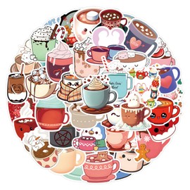 Milk Tea Girls Stickers Coffee Stickers Pack of 50 Skateboard Graffiti Stickers Motorcycles Bicycle Snowboard Luggage Laptop Car Suitcase for Children and Teenagers Waterproof Vinyl Stickers