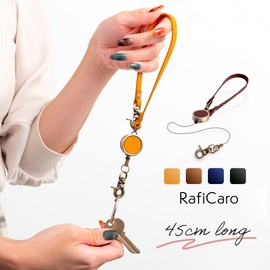 RafiCaro Reel Strap, 17.7 inches (45 cm), Stretchable Reel Included, Short Strap, Stretchable, Genuine Leather, Italian Leather, Antique Style, Men's, Women's, Braun