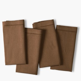 Ramanta Home Linen Flax Cloth Napkins Set of 4 - Soft & Durable Hemstitched Dinner Napkin for Wedding Parties Events | Washable Premium Cotton Table Décor for Everyday Use 18x18 Inch - Brown