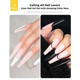 BURANO Gel Nail Polish Liner Nail Art Polish, Black White Painted Gel Nail Design Polish 2 Bottle 8ml, Build in Thin Nail Brush Curing Required LX11 LX12