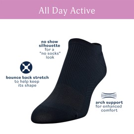 Peds Women's All Day Active No Show Socks, 12-Pairs, Color Assorted, Shoe Size: 5-10