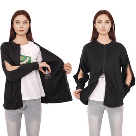 CEBIL Mastectomy Shirts with Drain Pockets & Dialysis Sweatshirts with Arm Zipper for Women, Clothing for Easy Port Access (US, Alpha, XXLarge, Regular, Regular, Black)