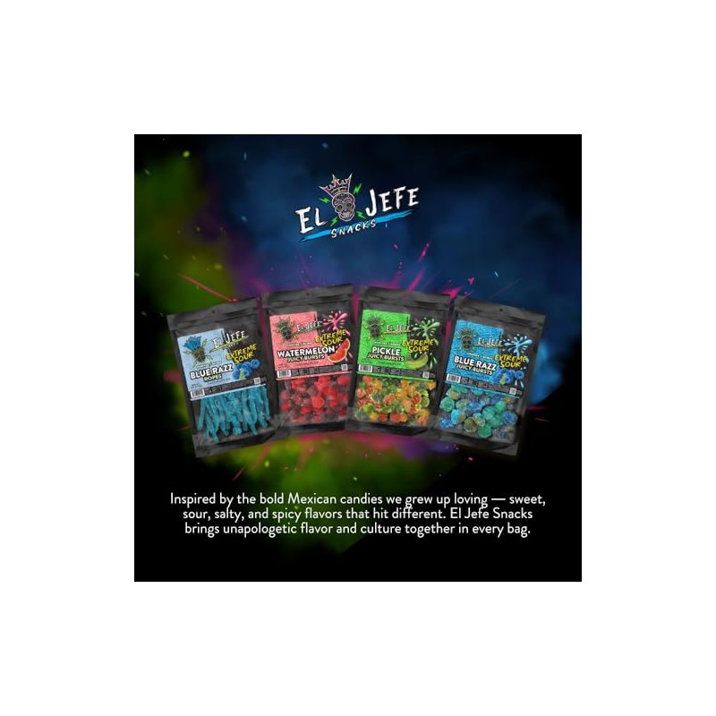 El Jefe Snacks Extreme Sour Blue Razz Juicy Bursts Candy