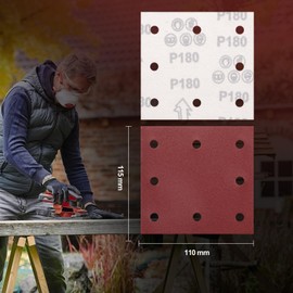 Sruhrak 110x115mm Sandpaper, 50 Pieces Sanding Sheets Hook and Loop Sanding Pads 180 Grits Rectangular Sander Paper Set for Bosch Electric Sander Polishing, Rust Removal