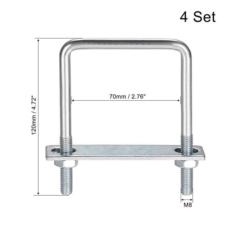sourcing map Square U-Bolts 2-3/4"(70mm) Inner Width Carbon Steel M8