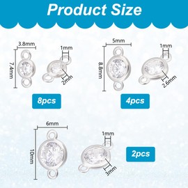 PH PandaHall 925 Sterling Silver Rhinestone Links 16pcs 3 Sizes Jewellery Connectors Cubic Zirconia Charms Crystal Pendants Attachment Diamond for Bracelet Necklace Making DIY Crafts 7.4~10mm