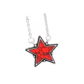 Azusa Sun Western Turquoise Pendant Necklace Statement Red Pentagram Necklace Star Pine Stone Chain Adjustable Jewelry Gifts for Women