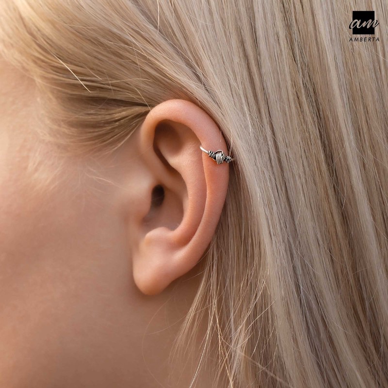 Amberta Unisex 925 Sterling Silver Bali Cuff Earring: Knot Pattern