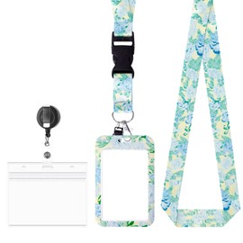 DOINEUFL Lanyards with Card Holder, Retractable Reel Cruise Key Lanyard Clip, Extendable Teacher Nurse Student Office Floral Lanyard for Neck, ID Protector Badge Clips with Detachable Lanyards Strap