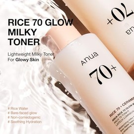 Rice 70 Glow Milky Toner, for Glass Skin and Brightening, Rice Water, Niacinamide, Ceramides, Panthenol, Fragrance-Free, Non comodogenic, Fungal Acne 