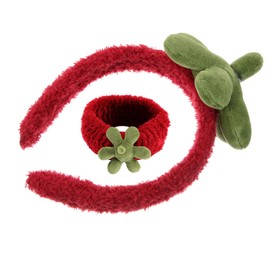 Beavorty 2pcs Cute Strawberry Headband Wristband Set for Face Washing Makeup Hair Accessories for Women Soft and Absorbent Skincare Headbands