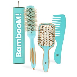 Ilū Bamboo Hair Brush Detangler Brush Ocean Breeze Hair Gentle Antistatic for Hair Massage Styling Environmentally Friendly Hair Comb Perfect for All Hair Types