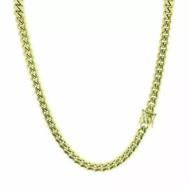 Harlembling 10mm Men Miami Cuban Link Chain Real 14k Yellow Gold Plated