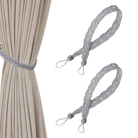 1 Pair Hand Knitting Curtains Tied Rope, Woven Curtain Tiebacks, Simple Type Curtain Tie Backs and Accessories, Braided Curtain Tiebacks for Home curtains and curtain decoration (Grey)