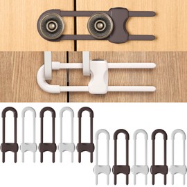 Jetec 10 Pieces Cabinet Locks for Babies, U-Shaped Proofing Drawers Safety Child Locks Adjustable, Easy to Use Childproof Latch for Knob Handle on Kitchen Door Storage Cupboard Closet (Brown,White)