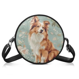 Salabomia Rough Collie Round Crossbody Handbag for Women, Circle Small Purse Lighweigth Shoulder Handbag with Adjustable Strap Worn on Shoulder or Waist, Green and Brown