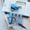 Short Press on Nails Square Blue Fake Nails with Glitters