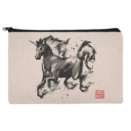 Unicorn Traditional Chinese Ink Painting Makeup Cosmetic Bag Organizer Pouch