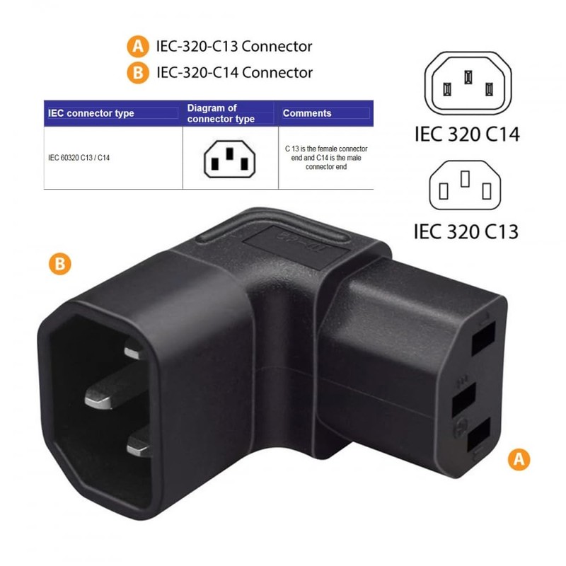 CY Adapter IEC Male C14 to Down Angled 90 Degree