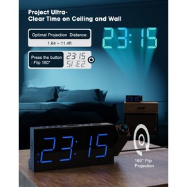 Projection Alarm Clock, Digital Clock with USB Phone Charging,180°Projector Clock,5-Level Dimmer,12/24H,DST,9mins Snooze,Dual Digital Alarm Clocks on Ceiling Wall for Kids,Senior,Heavy Sleepers