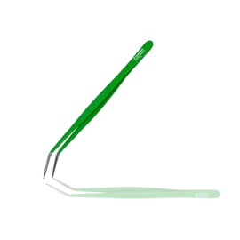 Cynamed 10” Kitchen Premium Tongs Tweezers Stainless Steel, Long with Precision Serrated Tips (Green, Angular)