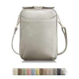 Encore Smartphone Pouch, High Visibility, Genuine Leather, Smartphone Shoulder, Cross-Body Vertical, Wallet, Smartphone Bag, Women's, Lightweight, Mini Shoulder Pouch, Shoulder Bag, Gift (Silver)