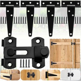 SoundZero Pack of 4 T-Hinges, T-Hinges, Galvanised, Black T Hinges, Iron T-Hinge, Iron Galvanised T-shaped Door Hinges with Screws, for Garden Gates, Barn Doors, Shed Gates