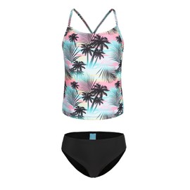 Zestonie Big Girls Two Piece Swimsuits Tankini Bathing Suit Hawaiian Swimwear for Kids Palm Tree Neon Size 16/14-16 Years