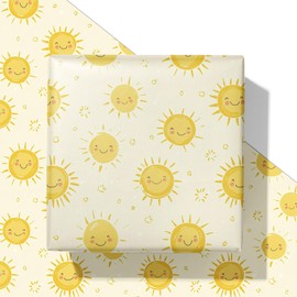 SaringSwoon Sun Smile Wrapping Paper for Kids Adults - Yellow Sunshine Gift Wrap With Cute Suns for Birthday, Baby Shower Summer and All Occasions - 28x40 Inches, 4 Sheets