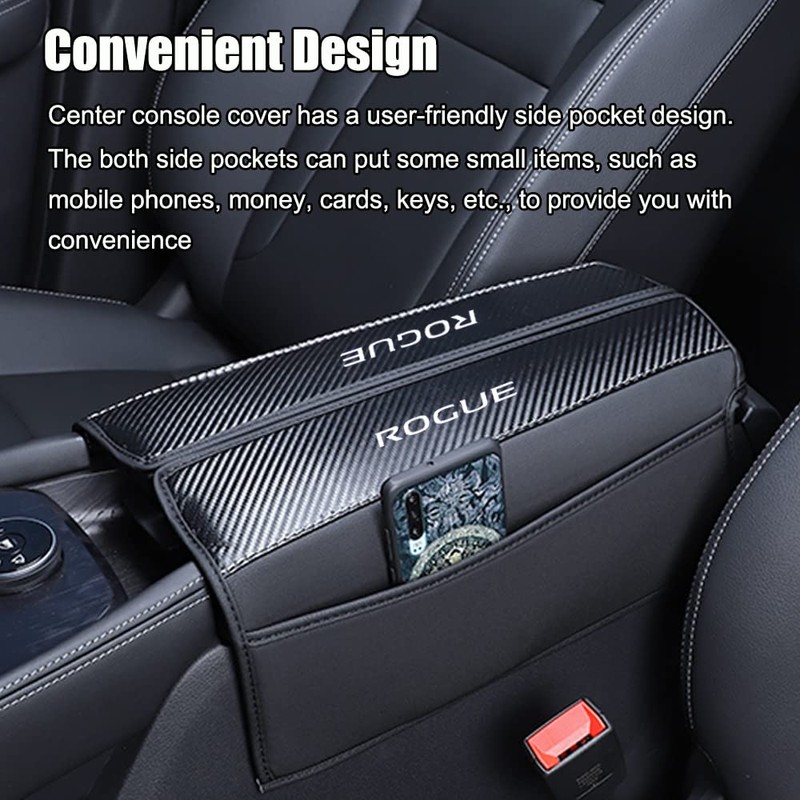 XITER 1PC Leather Center Console Armrest Cover with Side Pockets