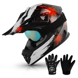 TCMT Youth Dirt Bike Helmet DOT Certified - Kids Full Face Motocross ATV Helmet with Goggles, Gloves and Helmet Bag for Off-Road, BMX, MX, Street Riding