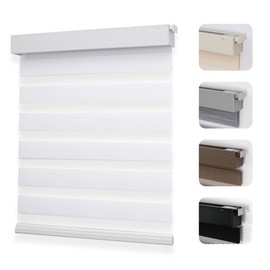 Joydeco No Drill Zebra Blinds for Windows, Cordless Day & Night Dual Sheer Roller Shades, Easy Installation, Free-Stop Light Filtering Privacy Blinds for Home(White,22" W x 75" H,2025 Version)