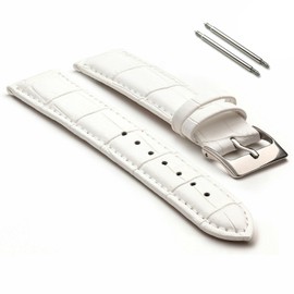 Panda Bobo 24mm Leather Watch Strap, Alligator Leather Pattern, Universal Spring Bar Fitting (White Alligator)
