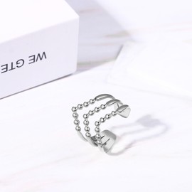 JewelryWe Anillo Apilable Ajustable Mujer: Anillo Plata Abierto en V para el Pulgar Acero inoxidable 316L Hipoalergénico Antialérgico Sencillo Moda - Para Casual Fiesta Regalo