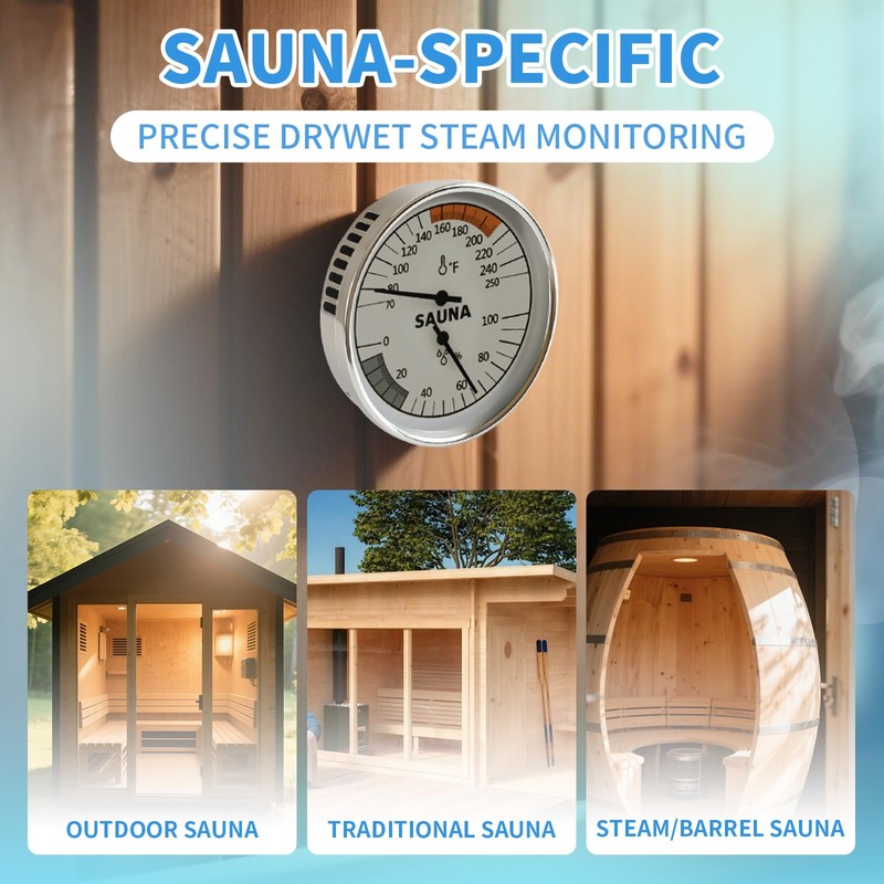 Sauna Thermometer & Humidity Meter with Fahrenheit - All-Metal Wall