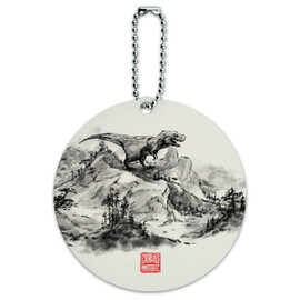 Tyrannosaurus Rex in Chinese Ink Paint Round Luggage ID Tag