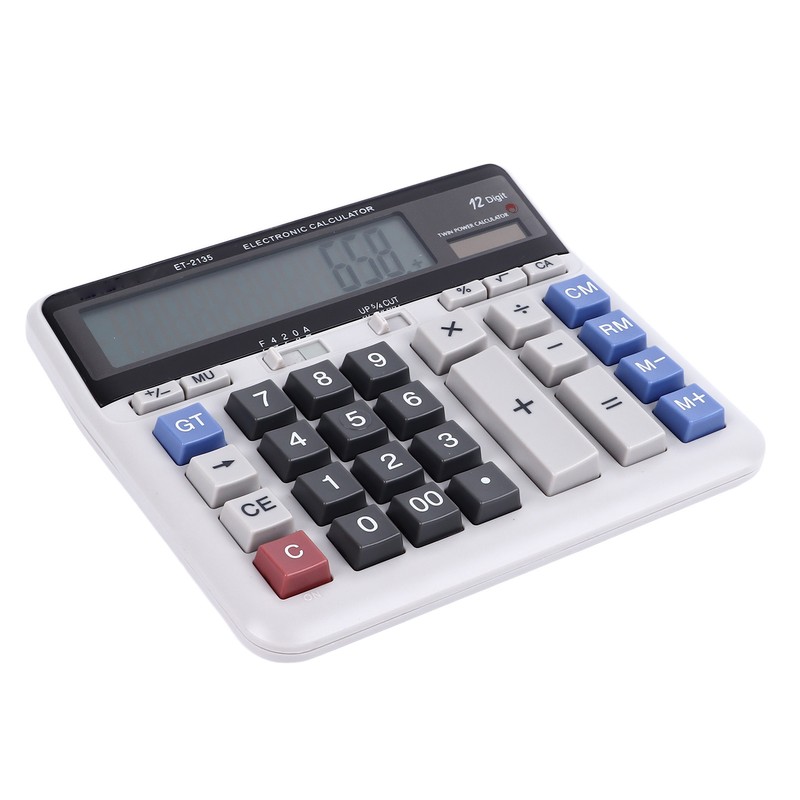 Solar Calculator 12 Digit Large Keys Clear Display Office Calculator
